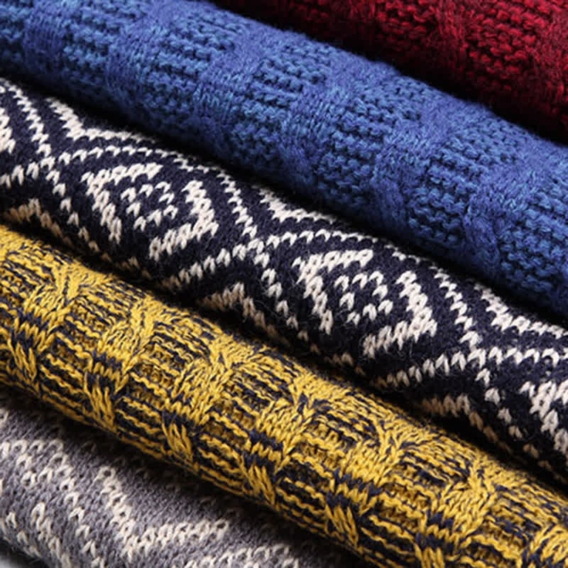 Men's Argyle Knitted Stitching Color Block Scarf - image 4