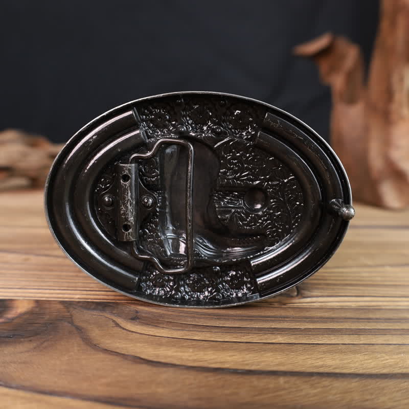 Men's DIY Wood Bead Rhinestone Boot Buckle Leather Belt - image 1