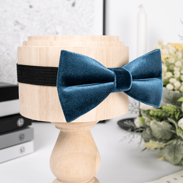 Men's Sax Blue Solid Color Velvet Bow Tie - image 3