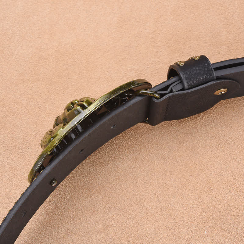 Men's Bull Head Buckle Rivet Decor Leather Belt - image 9