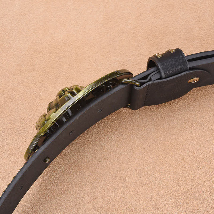 Men's Bull Head Buckle Rivet Decor Leather Belt - image 9