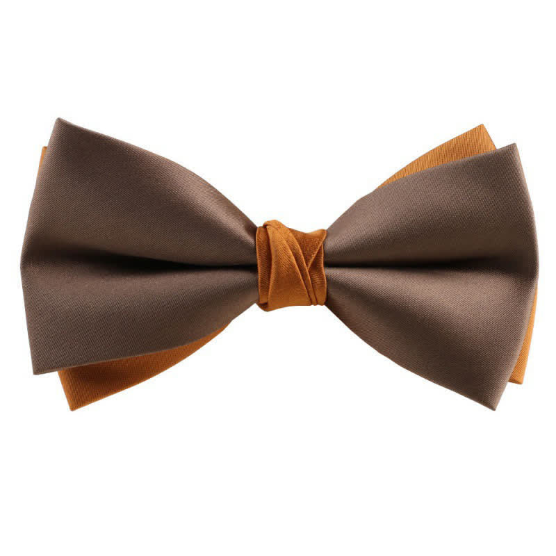 Men's Asymmetrical Two Tone Bow Tie - DarkBrown & Yellow - image 5