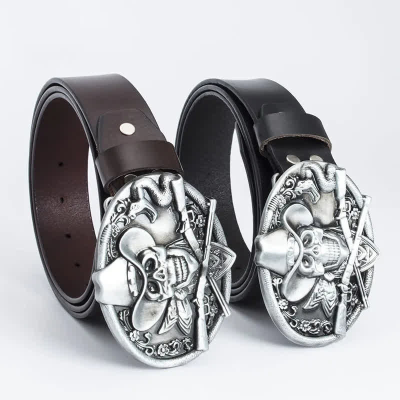 Men's Pirate Skull Cross Guns Leather Belt - image 1