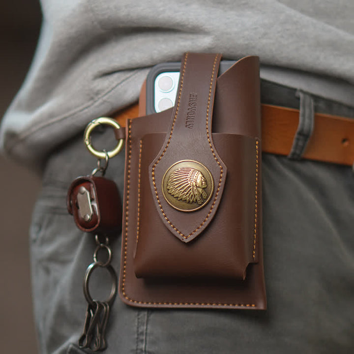 Retro Brass Magnetic Snap Button Cell Phone Belt Bag - Brown - image 7