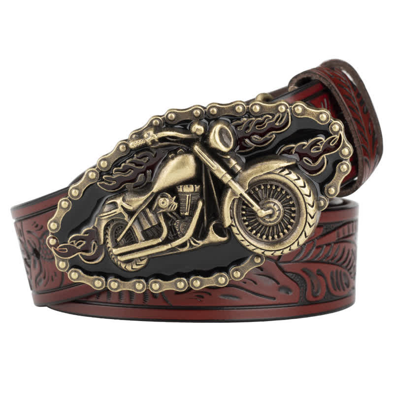 Men's Punk Rock Motorcycle Biker Leather Belt - Brown / Gold - 46 - image 9