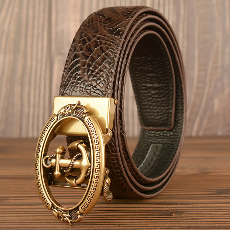Men's Nautical Anchor Crocodile Embossed Leather Belt - image 1