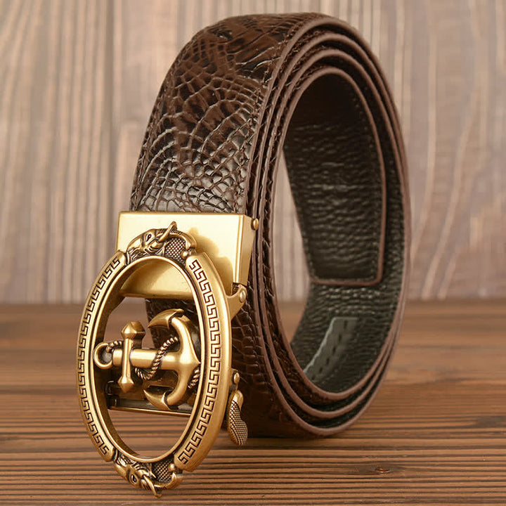 Men's Nautical Anchor Crocodile Embossed Leather Belt - image 1