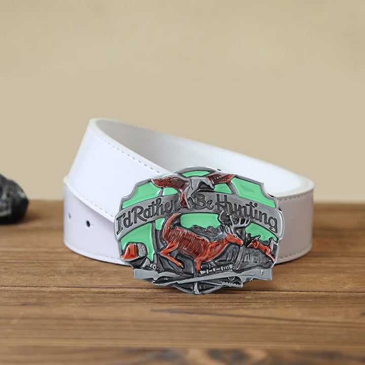 Men's DIY Hunting Deer In The Wild Buckle Leather Belt - I'd Rather Be Hunting - White PU Belt (40) - image 5