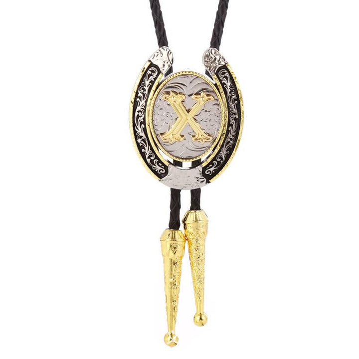 Modern Western Horseshoe Initial Letter A To Z Bolo Tie - Gold - X - image 28