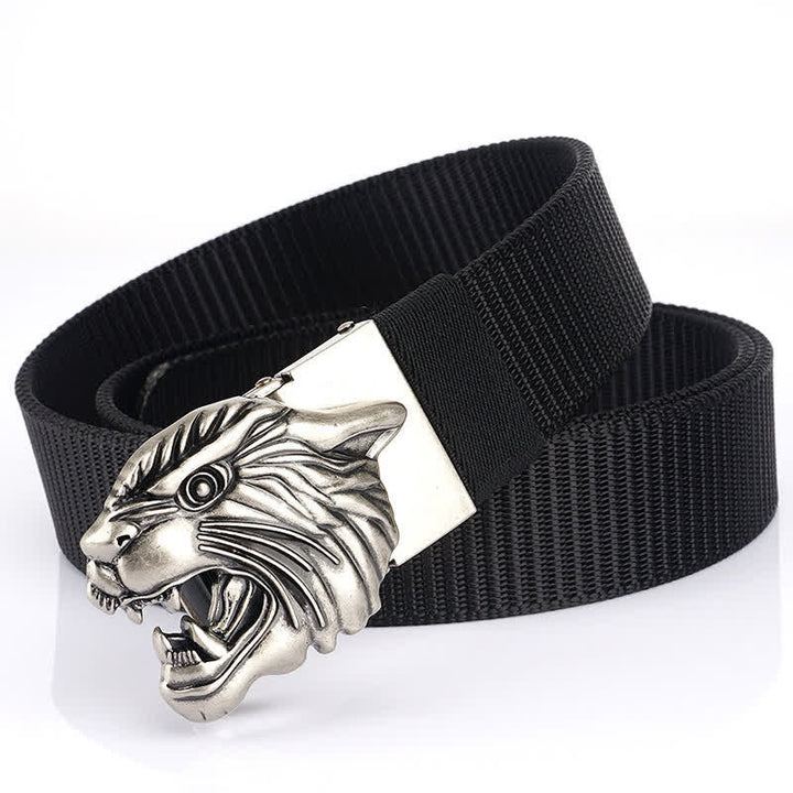 Men's Roaring Tiger Head Nylon Belt - Black / Silver - 48" - image 16