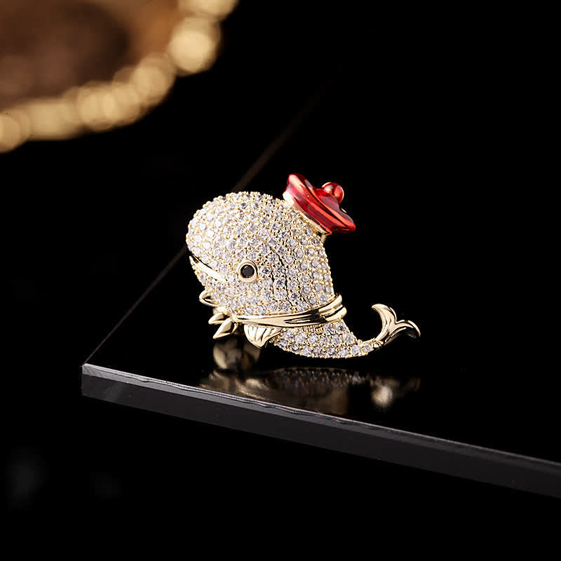 Women's Marine Rhinestone Whale Brooch - Red - image 0