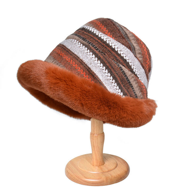 Women's Striped Warm Plush Brim Bucket Hat - Orange - M (22 1/2"-22 7/8") - image 4