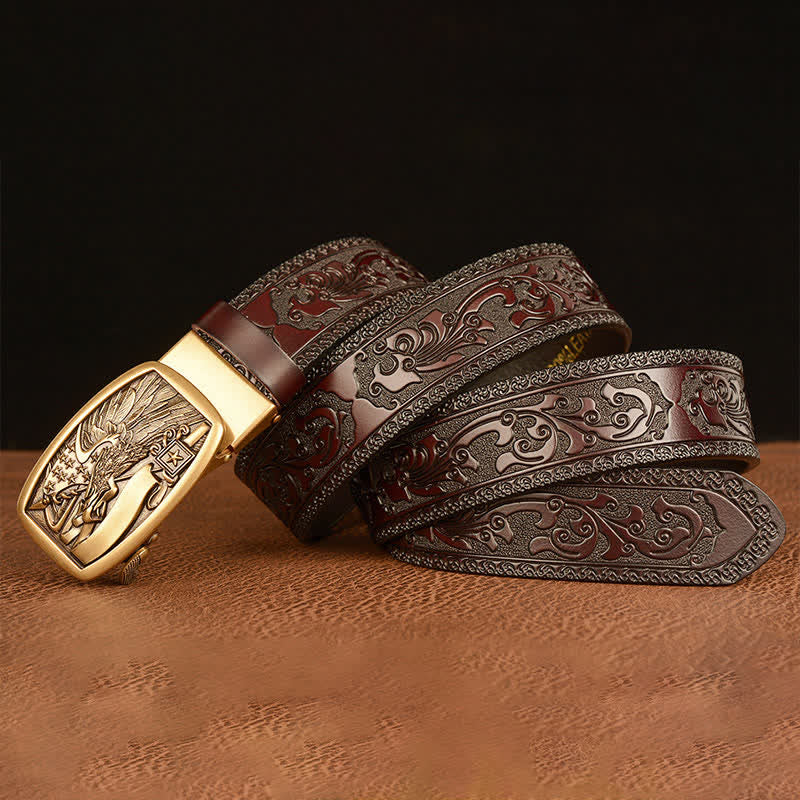 Men's American Flag Hawk Eagle Leather Belt - image 2