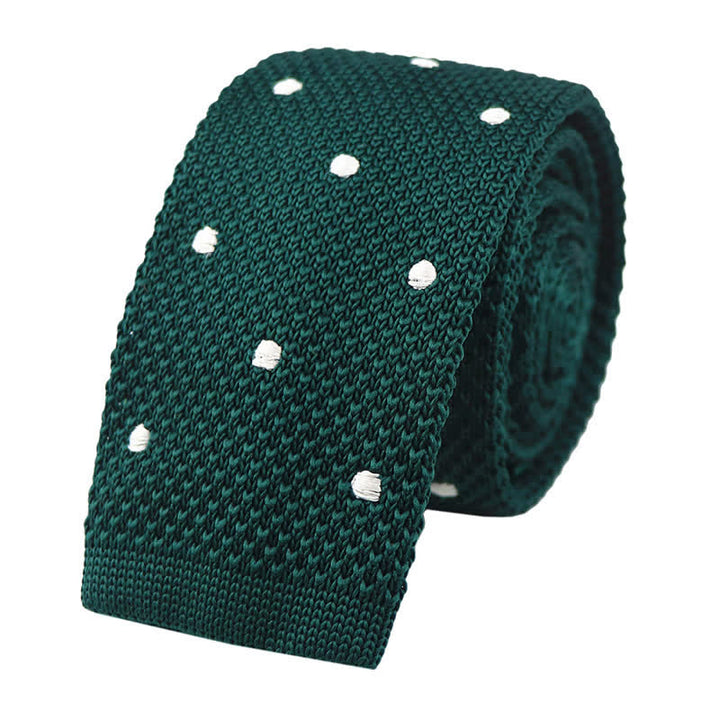 Men's White Polka Dot Knitted Necktie - Green - image 0