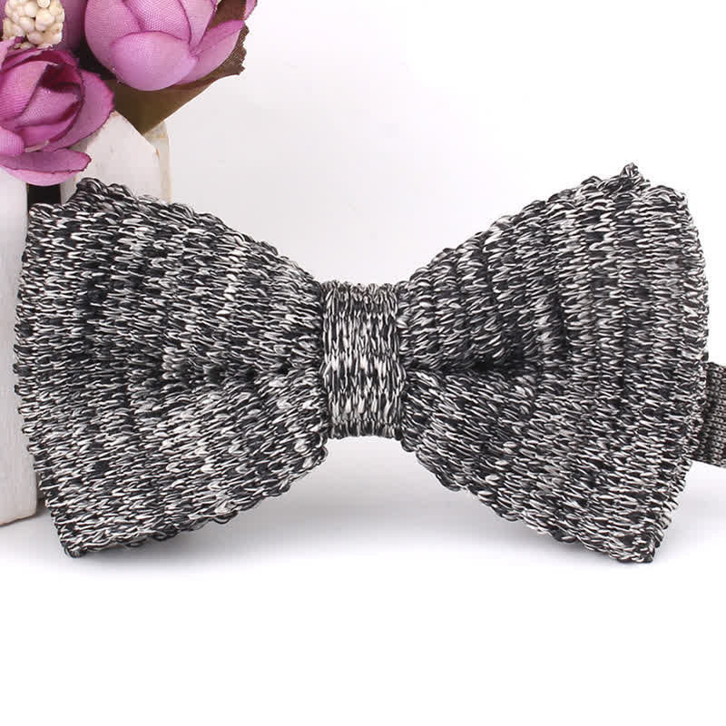 Men's Rustic Leisure Tie-dye Knitted Bow Tie - Black - image 11