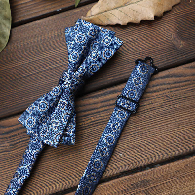 Men's British Striped Floral Bow Tie - SteelBlue Geometry - image 19