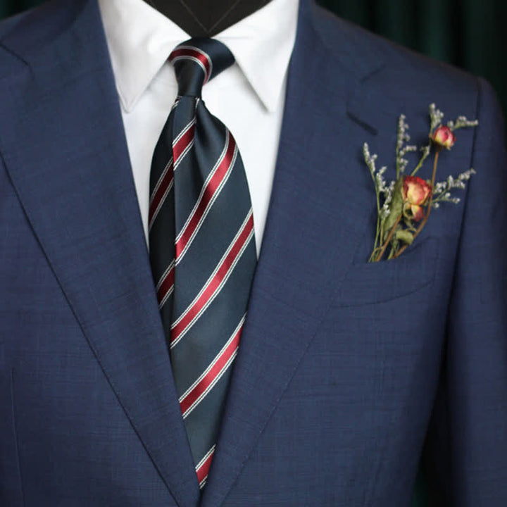 Men's Repeating Animal Motifs Striped Necktie - Navy & Red - image 4