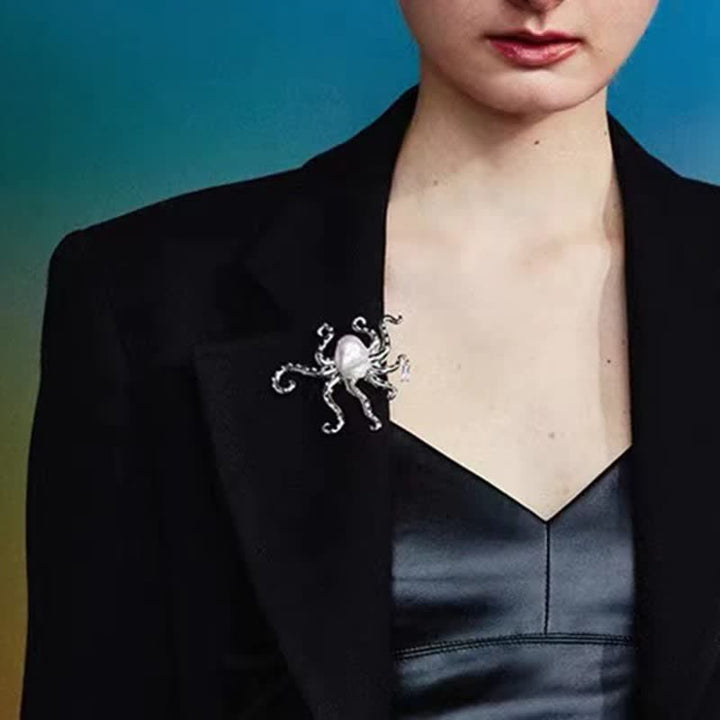 Unisex Tropic Octopus Large Pearl Brooch - image 4
