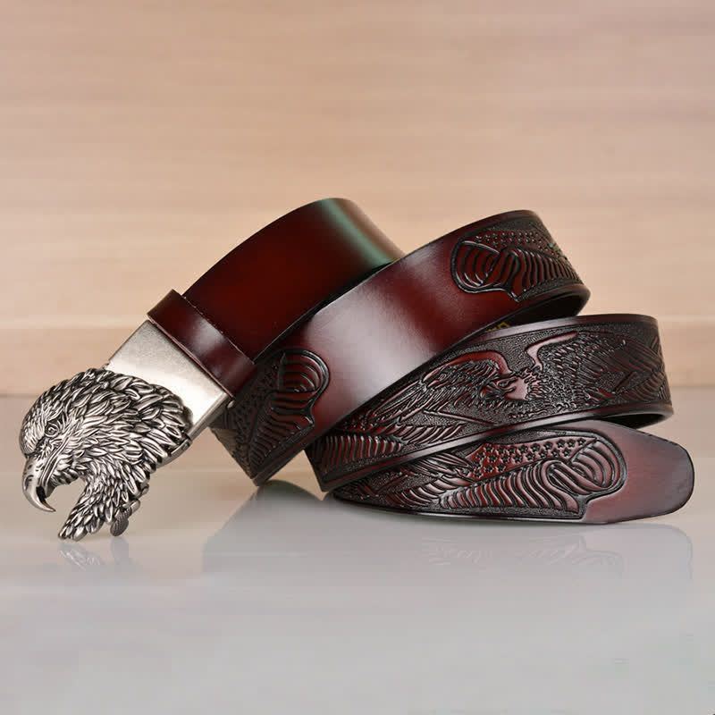 Men's Intricate Eagle Head Automatic Buckle Leather Belt - image 20