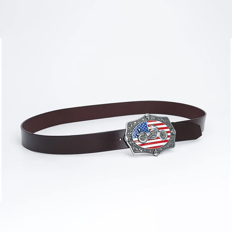 Men's Motorcycle American Flag Skull Leather Belt - image 13