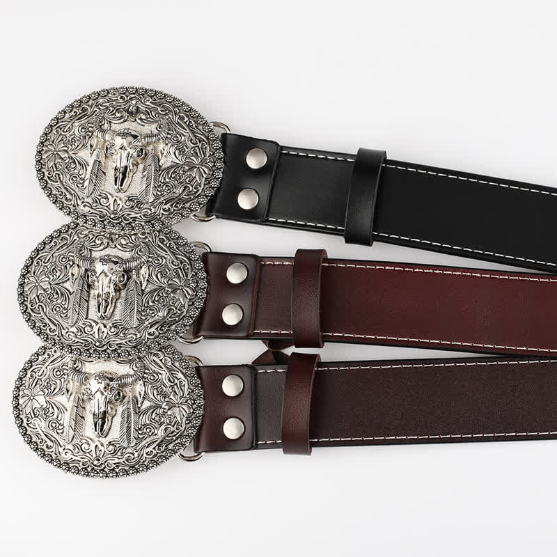 Men's Engarved Feather Bull Jeans Leather Belt - image 3