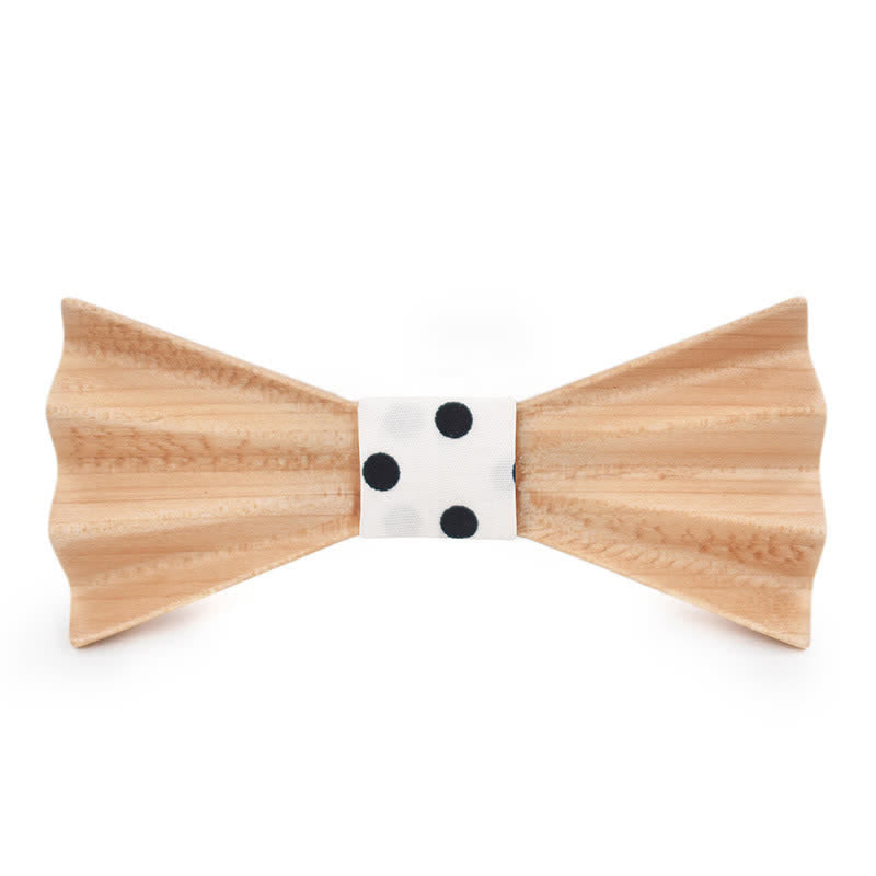 Men's Burlywood Stereo 3D Folded Wooden Bow Tie - White - image 1