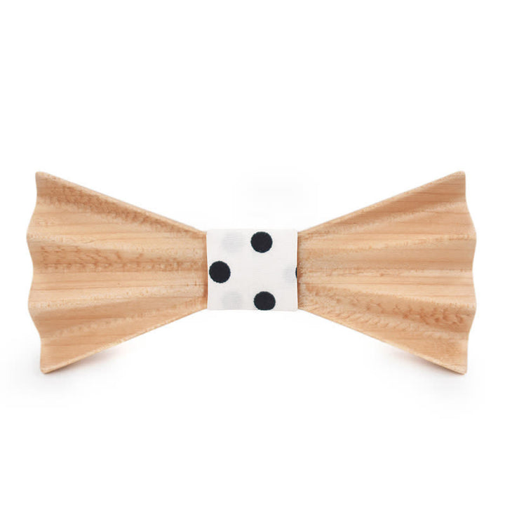 Men's Burlywood Stereo 3D Folded Wooden Bow Tie - White - image 1