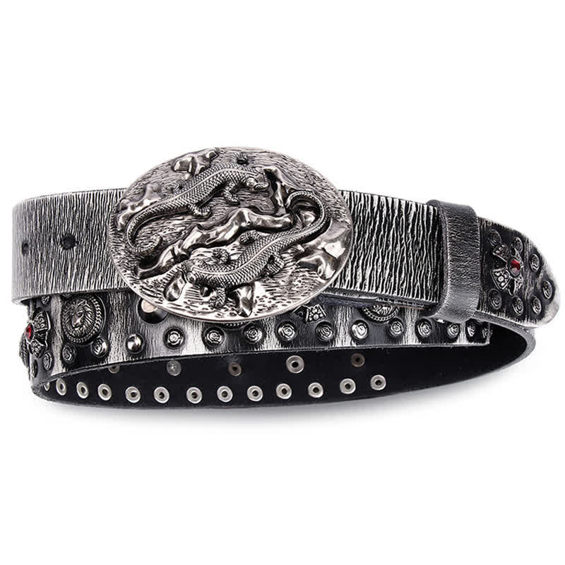 Men's Studded Ruby Lion Ornament Leather Belt - image 5