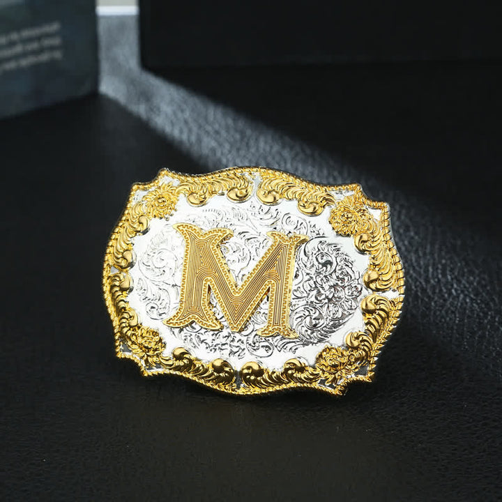Men's DIY Golden Initial Letter Buckle Leather Belt - M - Without Belt - image 1