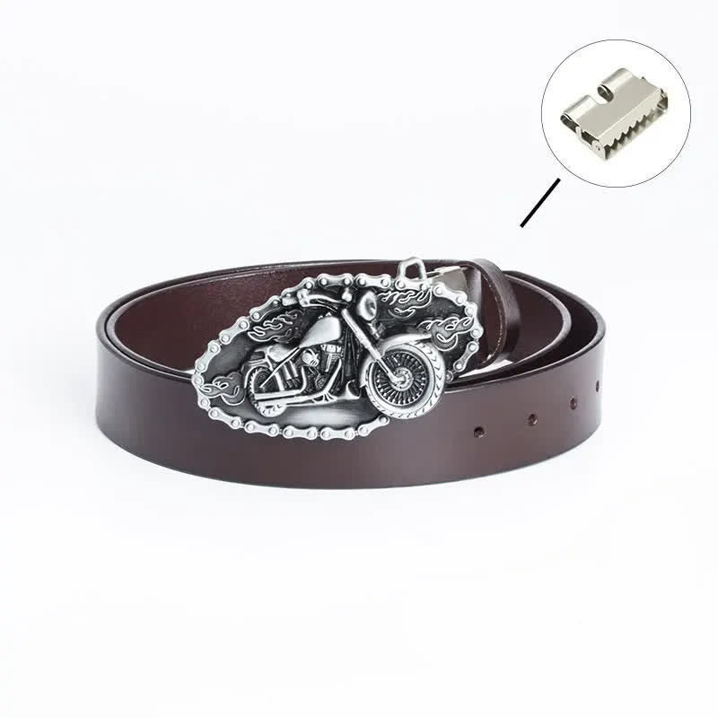 Men's Punk Locomotive Motorcycle Leather Belt - Iron Linker - Brown / Silver - 46 - image 19