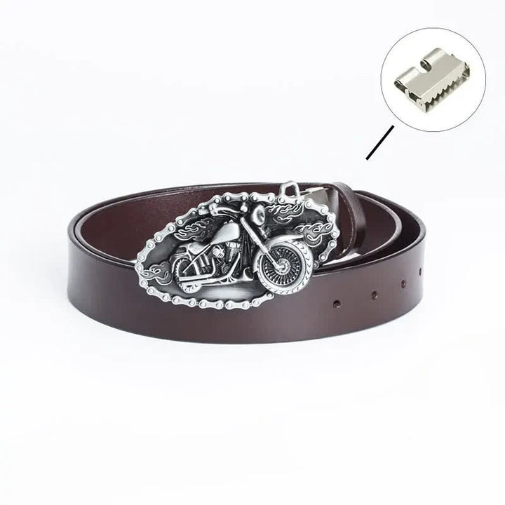 Men's Punk Locomotive Motorcycle Leather Belt - Iron Linker - Brown / Silver - 46 - image 19