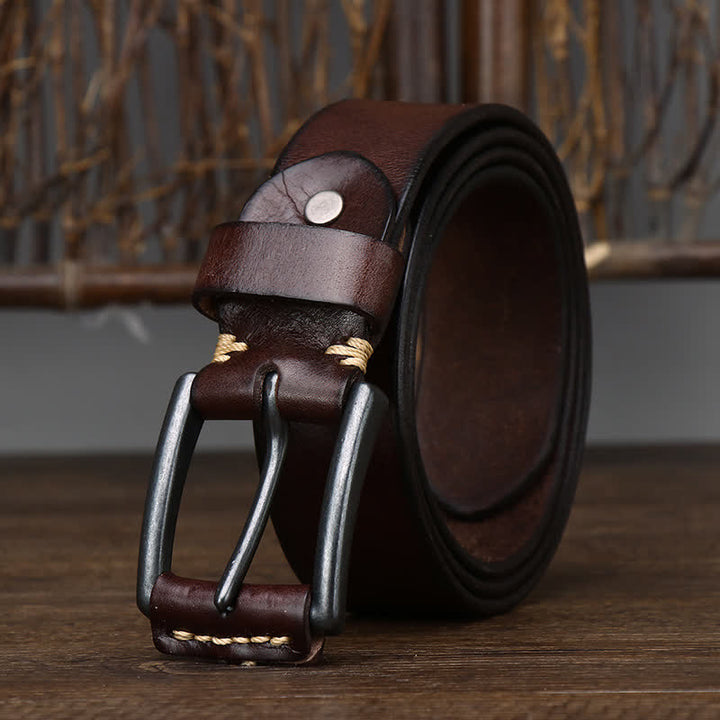 Men's Stylish Retro Glossy Cowboy Leather Belt - Brown - 44 - image 7