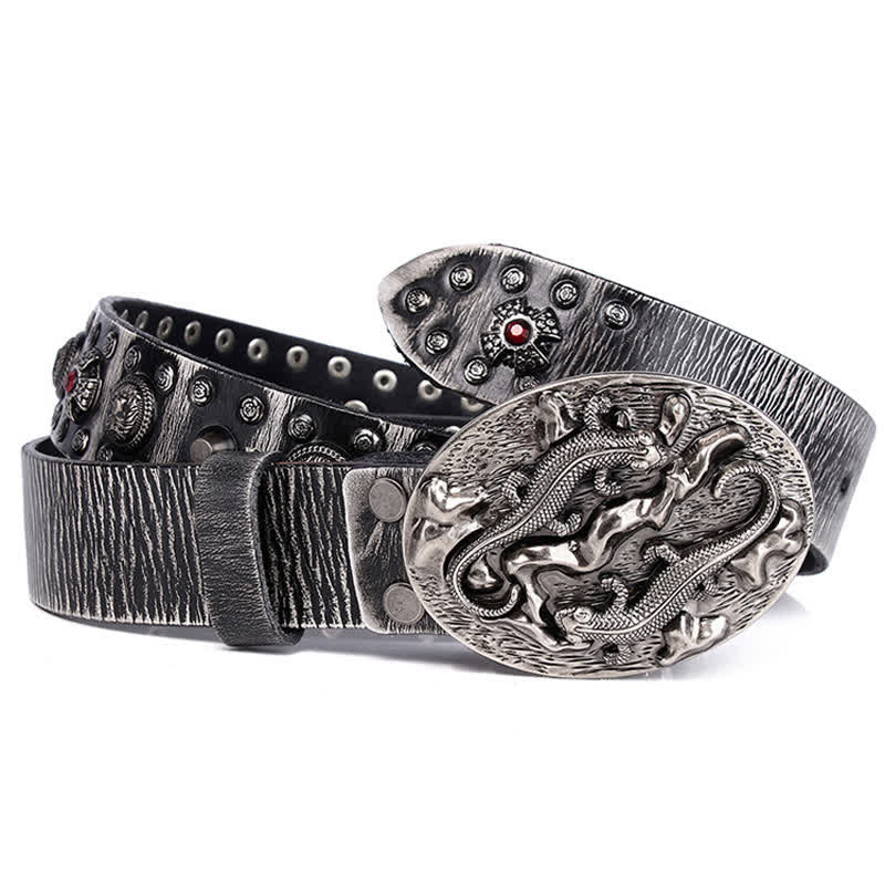 Men's Studded Ruby Lion Ornament Leather Belt - image 3