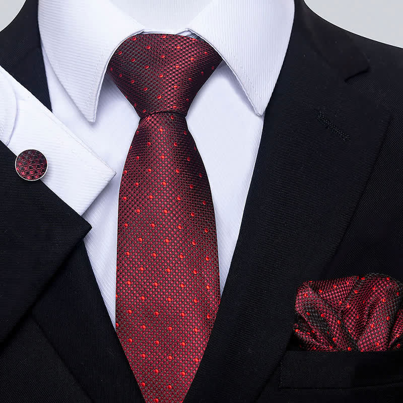 3Pcs Men's Minimalistic Dots Necktie Set - Burgundy - image 2