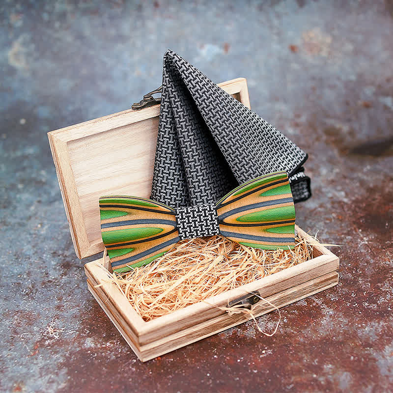 2Pcs Men's Dazzling Laser Engraving Wooden Bow Tie Set - image 1