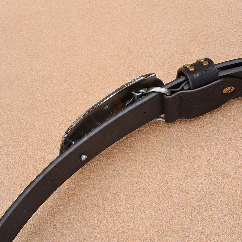 Men's Punk Rivet Gold Longhorn Bull Leather Belt - image 4