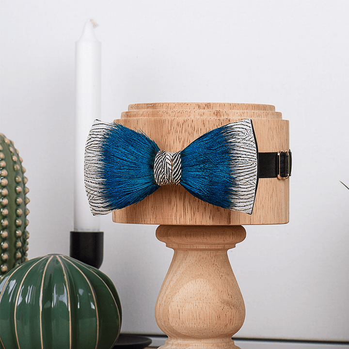 Blue Peacock Ocean Love Feather Bow Tie - image 2