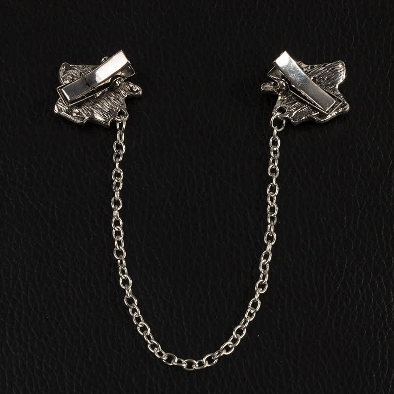 Men's Antiqued Rose Chain Brooch Collar Clip - image 5