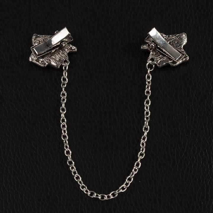 Men's Antiqued Rose Chain Brooch Collar Clip - image 5