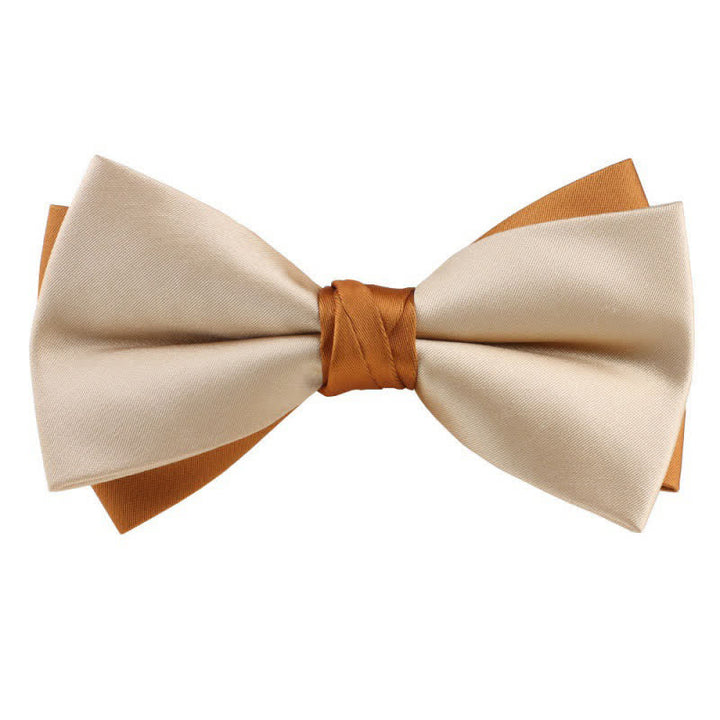 Men's Asymmetrical Two Tone Bow Tie - Ivory & Yellow - image 3