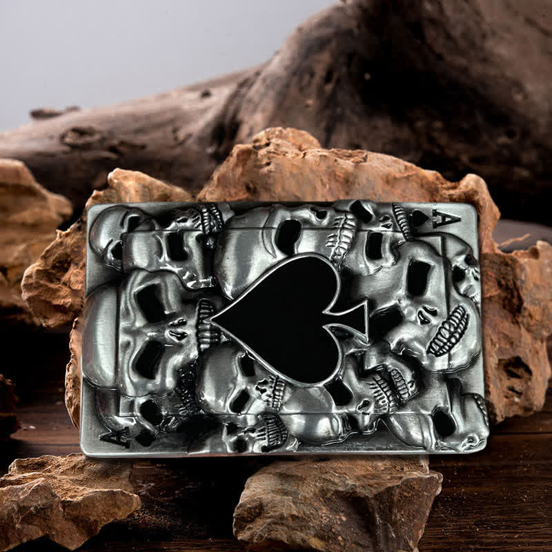 Men's DIY Skull Ace of Spades Buckle Leather Belt - Ace of Spades  - Without Belt - image 0