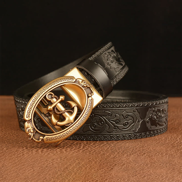 Men's Nautical Anchor Buckle Leather Belt - image 10