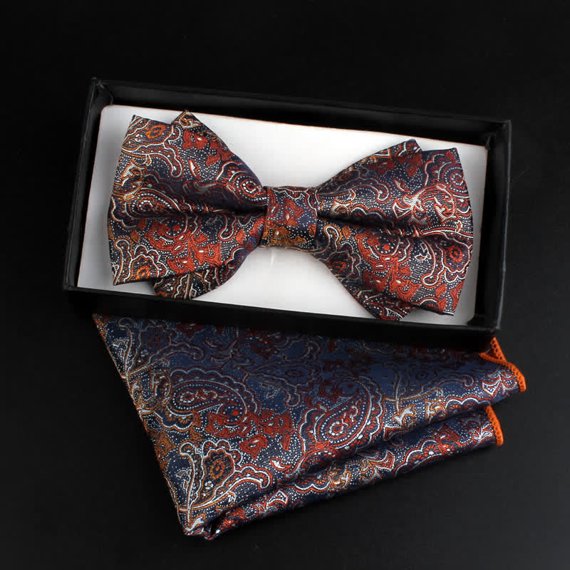 2Pcs Men's Neoclassical Paisley Floral Bow Tie Set - Dark Orange - image 0