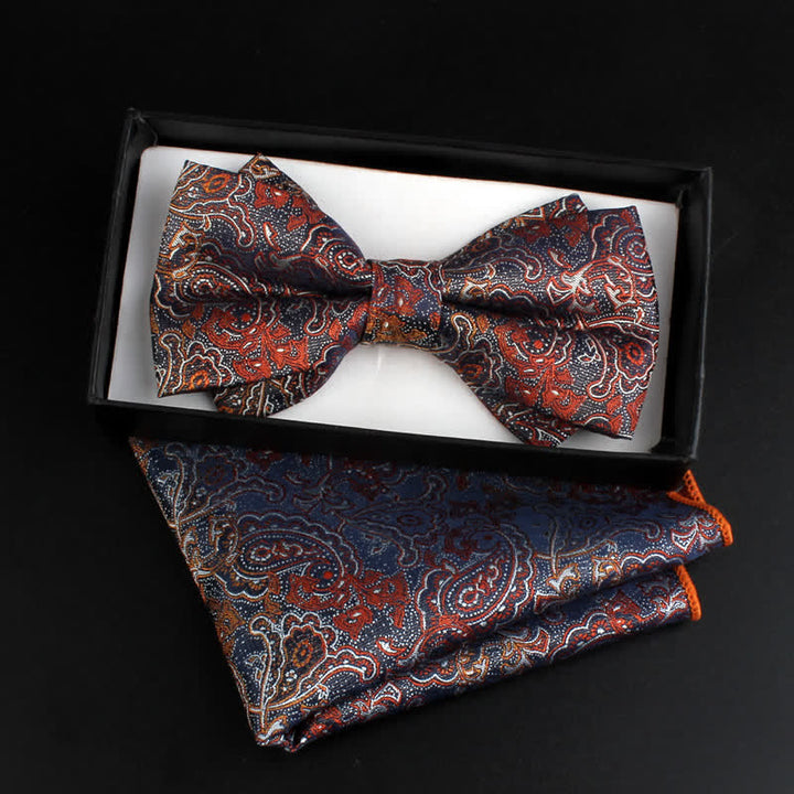 2Pcs Men's Neoclassical Paisley Floral Bow Tie Set - Dark Orange - image 0