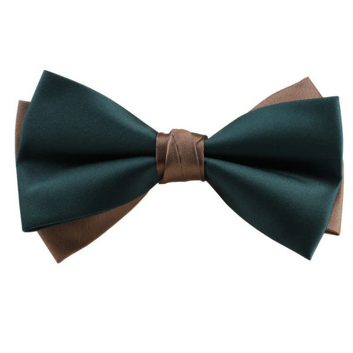 Men's Asymmetrical Two Tone Bow Tie - Green & DarkBrown - image 13