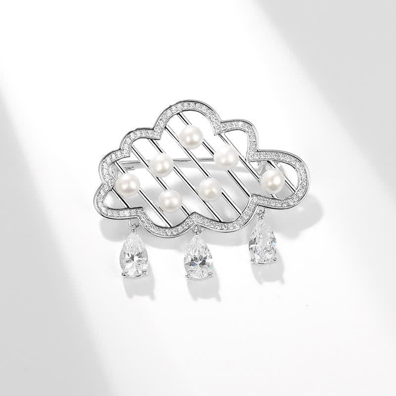 Women's Raining Cloud Pearl Brooch - Silver & White - image 9