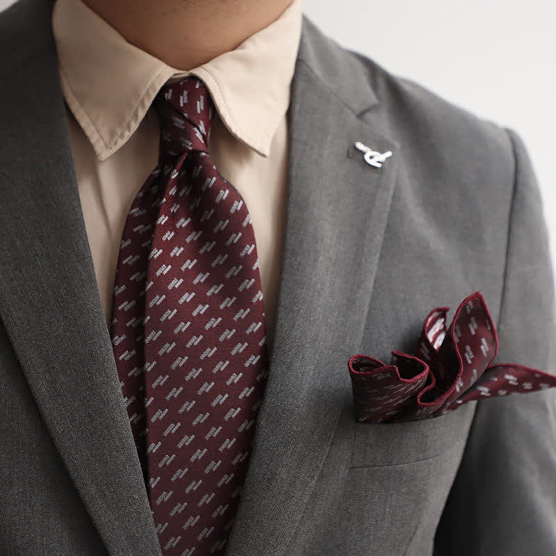 2Ps Men's Vintage Mini Motif Necktie Pocket Square Set - Burgundy Elongated - image 8