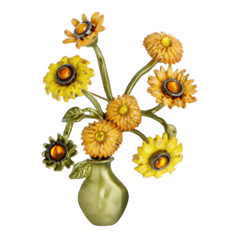 Women's Enamel Sunflower Vase Brooch - Sunflower - image 0