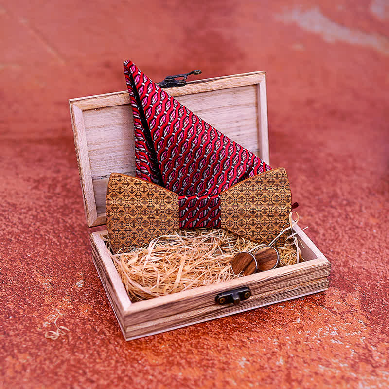 3Pcs Men's Christmas Snowflakes Wooden Bow Tie Set - image 5