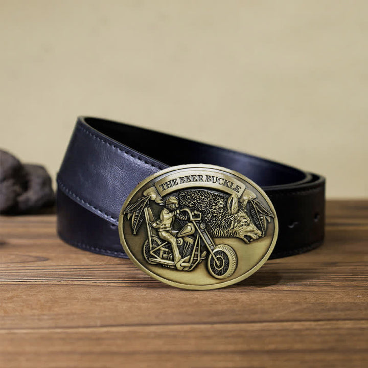 Men's DIY Motorcycle Creative Beer Holder Buckle Leather Belt - Bronze - Black PU Belt (40) - image 9